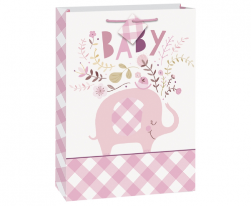 Gift bag Floral Elephant, pink, 33 x 46 cm