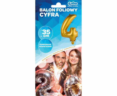 Folija balons Nr.4, zelts, matēts, 35 cm