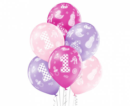D11 baloni 1st Birthday Girl, asorti 1c/5s, 50 gab.