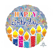 Standarta &quot;Shimmer Birthday Candles Holographic&quot; folijas balons, apaļš, S40, iepakots, 43 cm