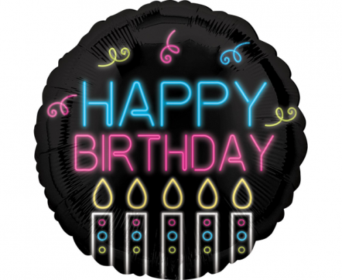 Standard Neon Birthday Foil Balloon S40 Packaged