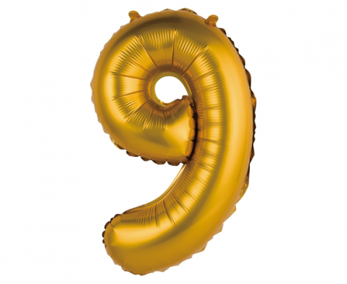 Folija balons Nr.9, zelts, matēts, 35 cm