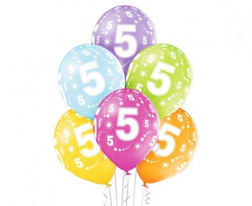 D11 balloons 5th Birthday, assorted 1c/5s, 50 pcs