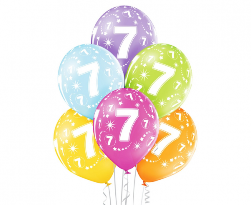 D11 balloons 7th Birthday, assorted 1c/5s, 50 pcs