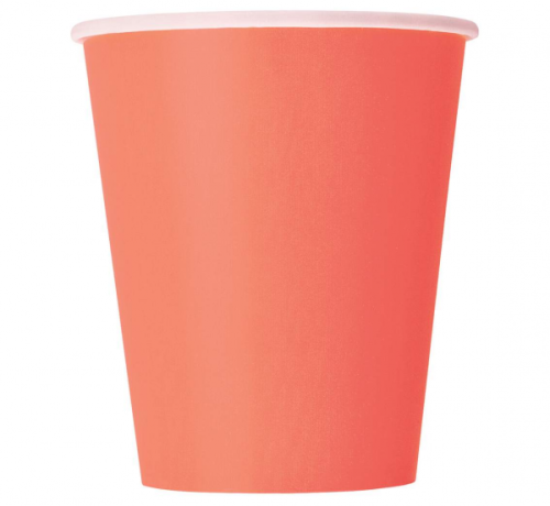 Paper cups, coral colour, 14 pcs
