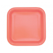 Paper plates, coral colour, square shape, 18 cm, 16 pcs