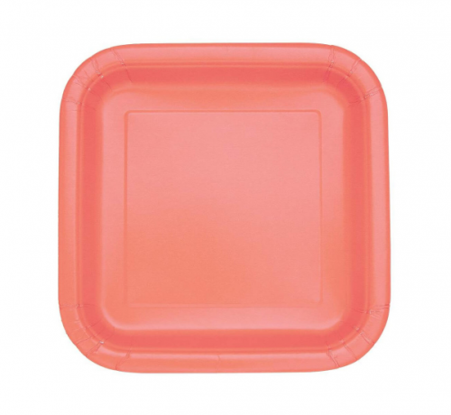 Paper plates, coral colour, square shape, 18 cm, 16 pcs Paper plates, coral colour, square shape, 18 cm, 16 pcs