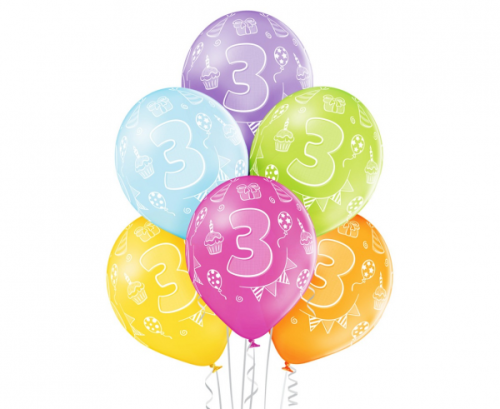 D11 balloons 3rd Birthday, assorted 1c/5s, 50 pcs