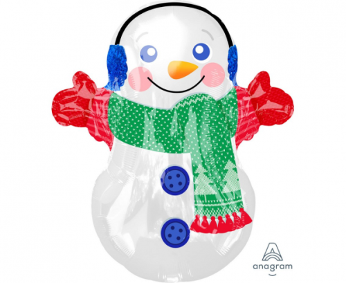 Junior Shape Adorable Snowman Foil Balloon, S50 packaged