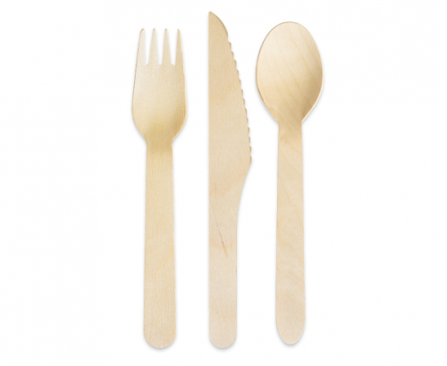 Eco-friendly collection Wooden Cutlery, (forks, knives, spoons), 18 pcs.