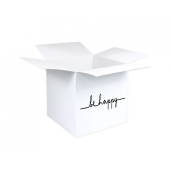 Flap box with Be Happy printing, size 50 x 50 x 50 cm