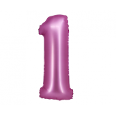 Folijas balons B&amp;C, cipars 1, satīna rozā, 76 cm