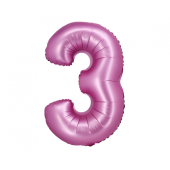 Folijas balons B&amp;C, cipars 3, satīna rozā, 76 cm