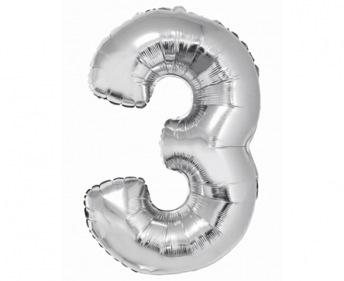 Foil balloon Smart, digit 3, silver, 76 cm
