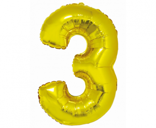 Folija balons Smart, cipars 3, zelts, 76 cm