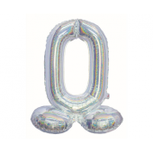 Folijas balons B&amp;C, stāvošs cipars 0, hologrāfisks sudrabs, 72 cm
