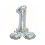 Folija balons B&amp;C, stāvošs cipars 1, hologrāfisks sudrabs, 72 cm