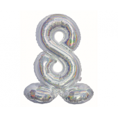 Folija balons B&amp;C, stāvošs cipars 8, hologrāfisks sudrabs, 72 cm