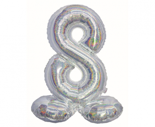 Folija balons B&amp;C, stāvošs cipars 8, hologrāfisks sudrabs, 72 cm