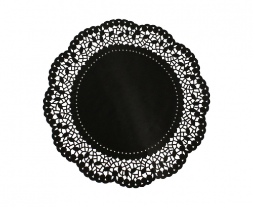 Paper decoration doily, black, diameter 36 cm, 6 pcs