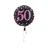 Standarta Pink Celebration 50 folijas balons, apaļš, S55, iepakots, 43 cm
