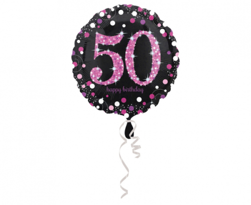 Standarta Pink Celebration 50 folijas balons, apaļš, S55, iepakots, 43 cm Standarta Pink Celebration 50 folijas balons, apaļš, S55, iepakots, 43 cm