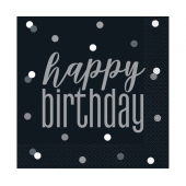 Paper napkins Glitz Happy Birthday, 33x33 cm, black, 16 pcs