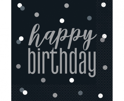 Paper napkins Glitz Happy Birthday, 33x33 cm, black, 16 pcs Paper napkins Glitz Happy Birthday, 33x33 cm, black, 16 pcs