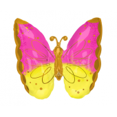 SuperShape Pink & Yellow Butterfly Foil Balloon P30 Packaged 63 cm x 63 cm