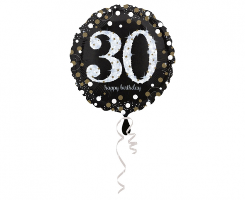 Standarta dzirkstošais dzimšanas dienas 30 folijas balons S55, iepakots 43 cm