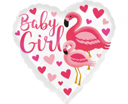 Standarta HX Flamingo Baby Girl folijas balons S40 iepakots Standarta HX Flamingo Baby Girl folijas balons S40 iepakots