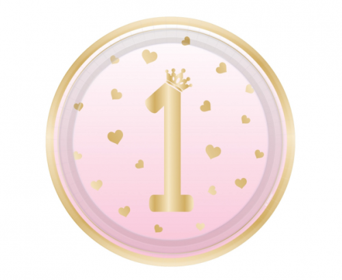 8 Plates 1st Birthday Pink Ombre Round Paper 22.8 cm