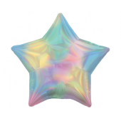 Standard Holographic Iridescent Pastel Rainbow Star Foil Balloon S55 Packaged