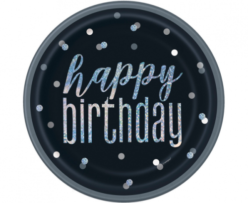 Paper plates Glitz Happy Birthday, 23 cm, black, 8 pcs