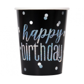 Paper cups Glitz Happy Birthday, 266ml, black, 8 pcs
