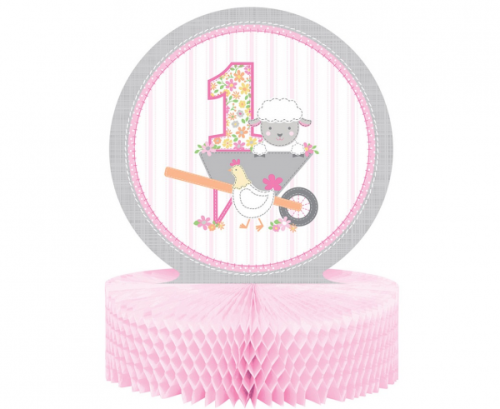 Decorative honeycomb Farmhouse 1st Birthday, pink, 30x23 cm