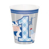 Paper cups Farmhouse 1 st birthday, blue, 266 ml, 8 pcs