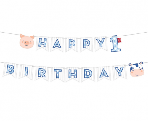 Banner Farmhouse 1 st Birthday, blue, 15cm x 2,4m Banner Farmhouse 1 st Birthday, blue, 15cm x 2,4m