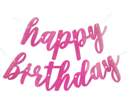Banner Happy Birthday, glitter pink, 2-pieces