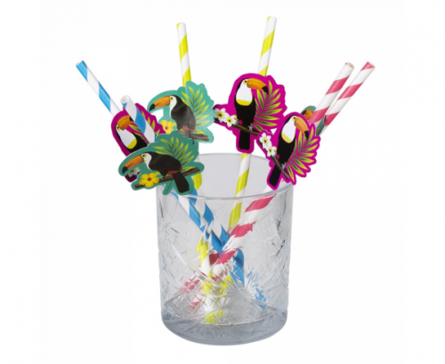Drinking straws with Tucan deco card, 6 pcs
