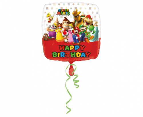Standard Mario Bros Happy Birthday Foil Balloon Square S60 Packaged 43 cm