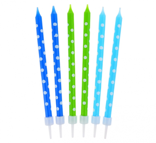Свечи на день рождения в горошек, синие / зеленые, 24 шт.