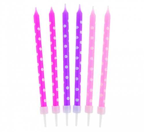 Dzimšanas dienas sveces Polka Dots, rozā/violeta, 24 gab
