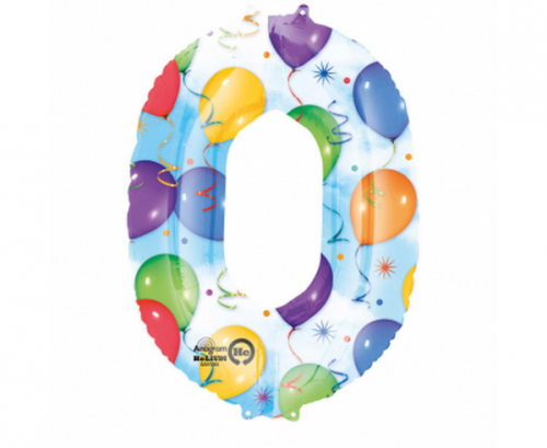 SuperShape Number 0 Balloons & Streamers Foil Balloon L34 Packaged 66cm x 88cm