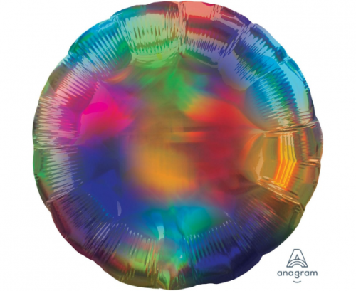 Standard Holographic Iridescent Rainbow Circle Foil Balloon S55 Packaged