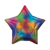 Standard Holographic Iridescent Rainbow Star Foil Balloon S55 Packaged