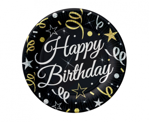 Papīra šķīvji B&C Happy Birthday, 18 cm / 8 gab Papīra šķīvji B&C Happy Birthday, 18 cm / 8 gab
