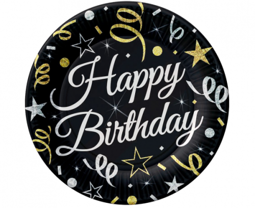 Papīra šķīvji B&C Happy Birthday, 23 cm / 6 gab Papīra šķīvji B&C Happy Birthday, 23 cm / 6 gab