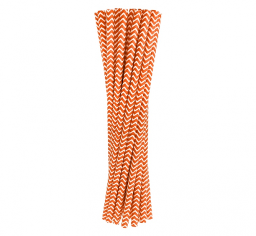 Paper straws, orange patterns, 6x197mm / 24 pcs