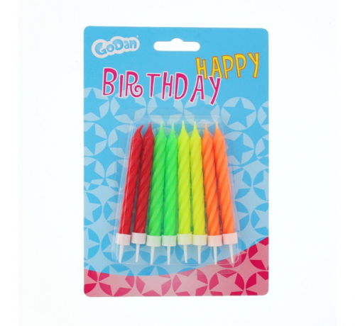 Birthday candles, neon 8/8, 4 colours; 7,8 cm